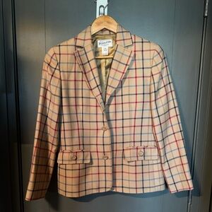 Pendleton Women's Tan Plaid Blazer with Red and Blue Lines